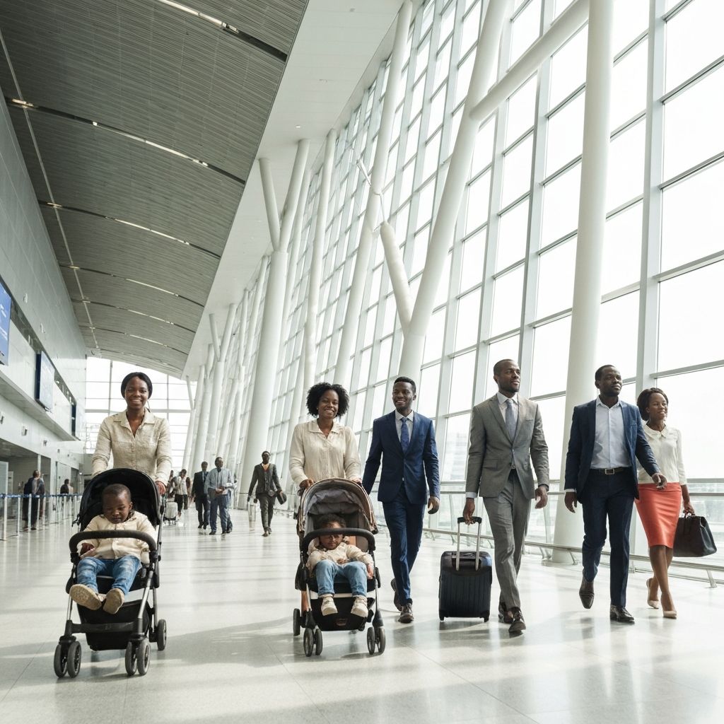 Busy airport terminal with travelers